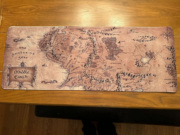 Navigate Middle Earth Right From Your Desk With This Large Mouse Pad Featuring A Detailed Map
