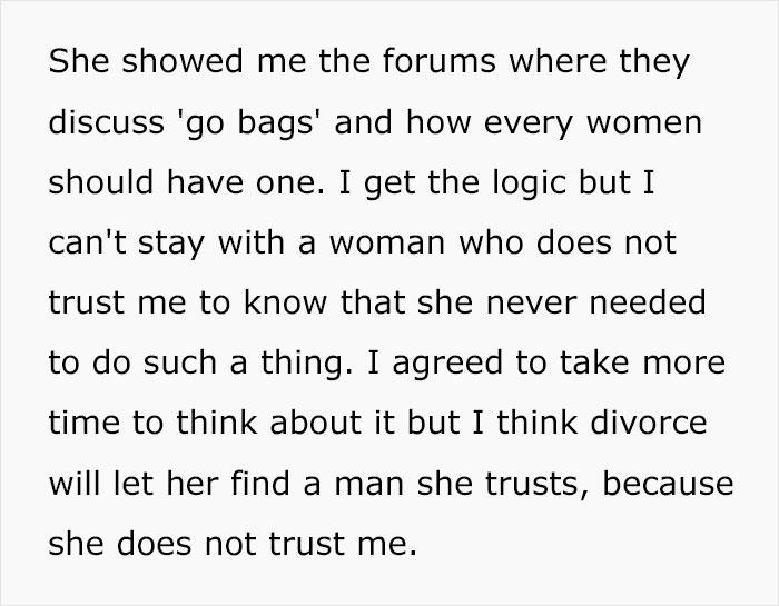 Husband Wants A Divorce After Finding Wife’s “Go Bag”, Gets A Reality Check Online Husband Wants A Divorce After Finding Wife’s “Go Bag”, Gets A Reality Check Online