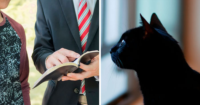Man Comes Up With A Clever Way To Get Rid Of Jehovah’s Witnesses After His Black Cat Comes Up