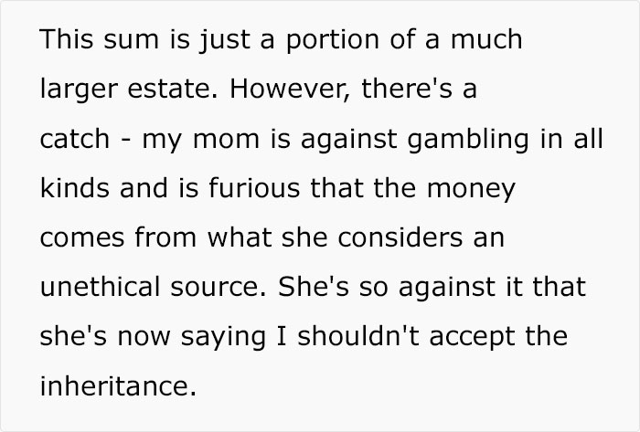 Mom Asks For The Inheritance Her Daughter Got So She Can "Sanitize" It Mom Asks For The Inheritance Her Daughter Got So She Can "Sanitize" It