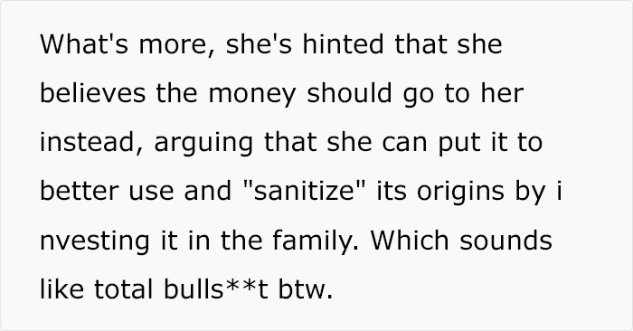 Mom Asks For The Inheritance Her Daughter Got So She Can "Sanitize" It