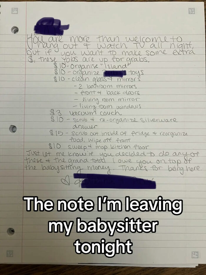 "She Liked The Opportunity": Mom Made A List For Babysitter To Make Extra Cash