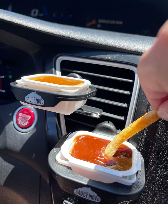  Saucemoto Dip Clip, Because The Future Is In Sauce Management - No More Messy Car Rides With Your Burger, Practice Safe Dipping!