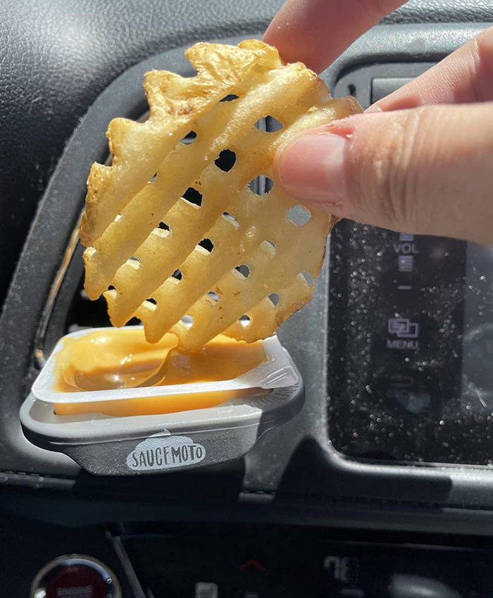  Saucemoto Dip Clip, Because The Future Is In Sauce Management - No More Messy Car Rides With Your Burger, Practice Safe Dipping!