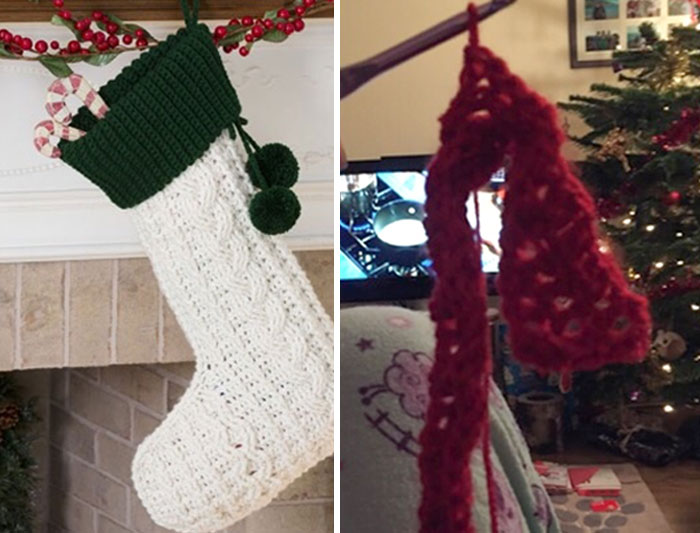 My Fiancée Recently Took Up Crocheting And Wanted To Follow A Guide From Pinterest. This Is The Picture She Sent Me After Her First Attempt At A Christmas Stocking