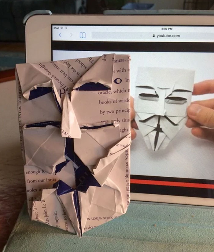 An Attempt At A Guy Fawkes Origami Mask Turned Into A Pinterest Fail