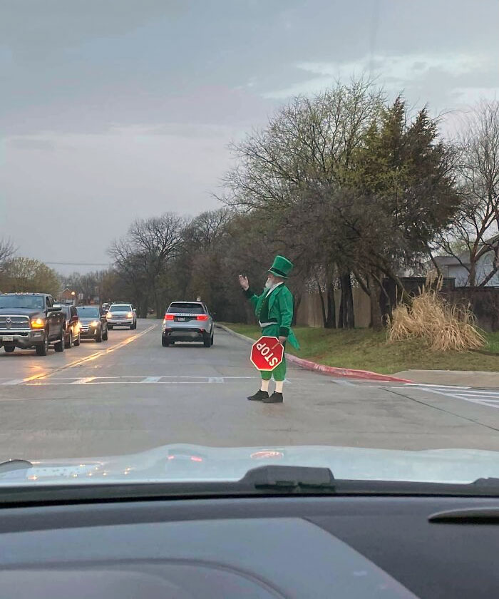 School Crossing Guard Dressed Up For St. Patrick’s Day