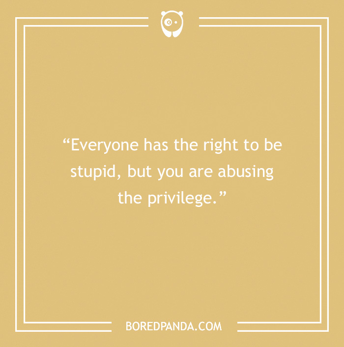 Sarcastic quote on beige background: "Everyone has the right to be stupid, but you are abusing the privilege."
