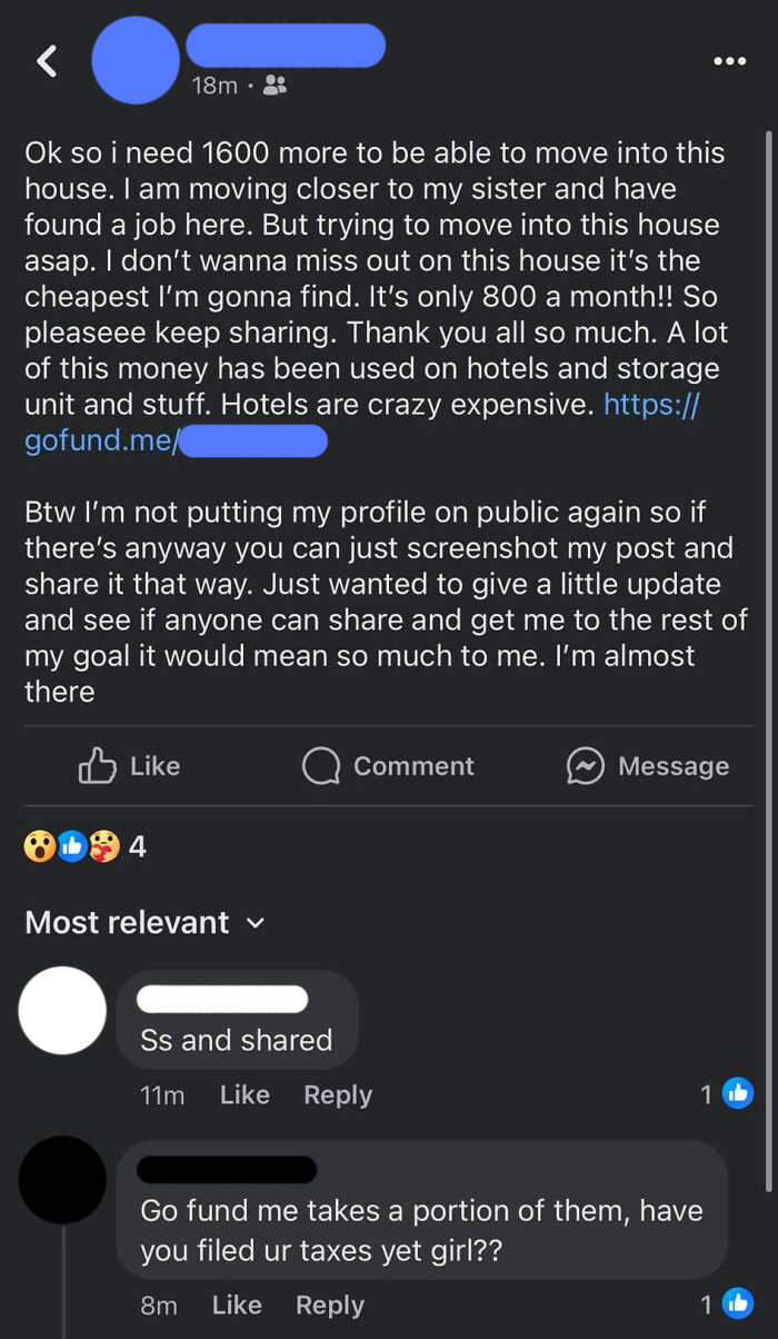 She Is Add It Again! She Has Conned $3100 From People And Still Asking For More. Like Go Get A Job? I’m So Confused If She Had Been Working This Whole Time She Would Have All The Money She Needs