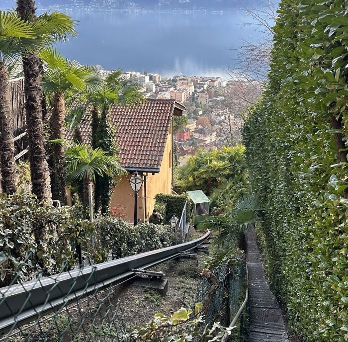 Some Houses In The Southern Part Of Switzerland (Ticino) Have Their Own Cable Car/Cog Railroad To Get Up The Steep Hills From The Street-Level Parking