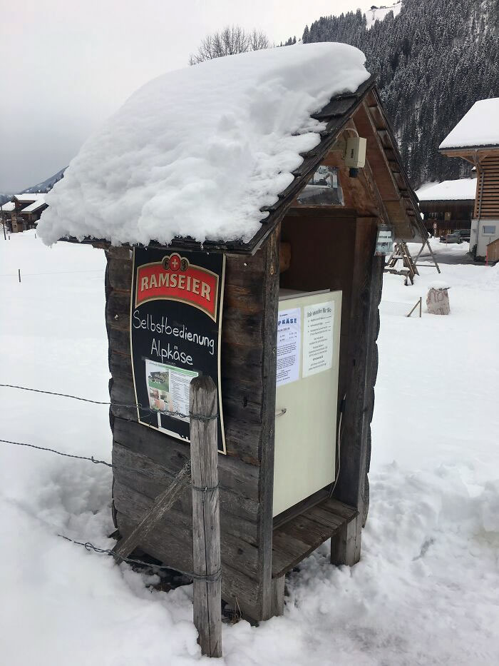 Hiking In The Swiss Alps, I Just Found A Trust-Based Self-Service Cheese Fridge In The Middle Of A Trail