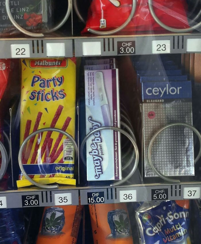 Vending Machines In Switzerland Sell Pregnancy Tests Called "Maybe Baby"