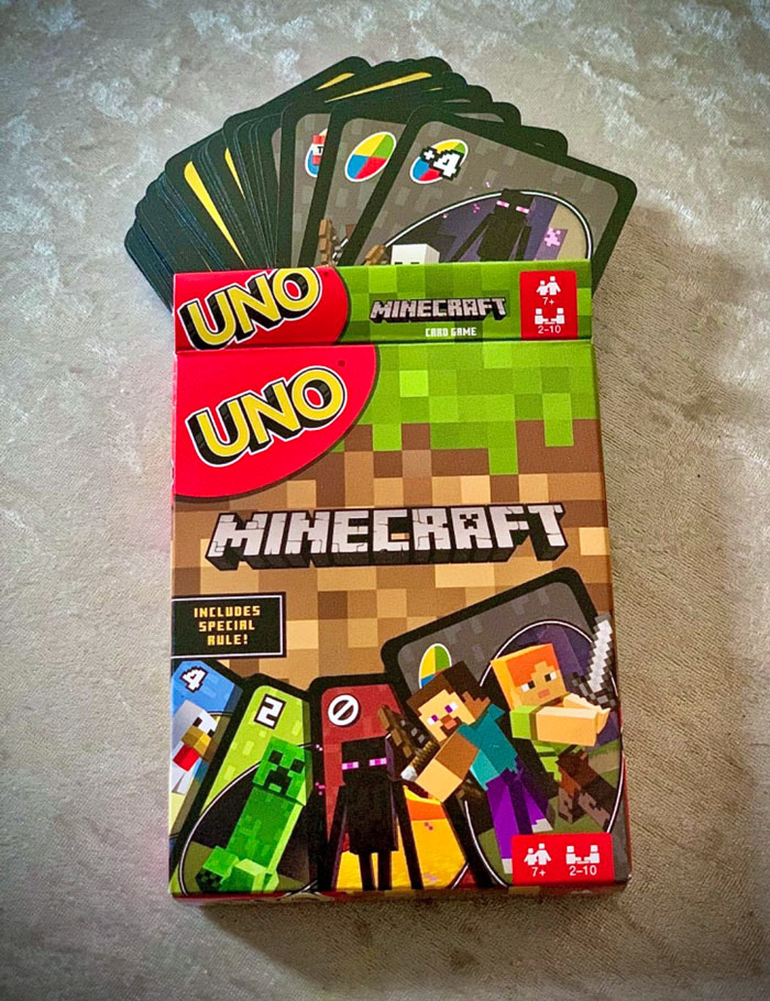 Spice Up Their Game Night With The Minecraft Uno Card Game, Bringing Their Favorite Game To Life And Ensuring They'll Shout For Joy Each Time They Yell, 'Uno!'