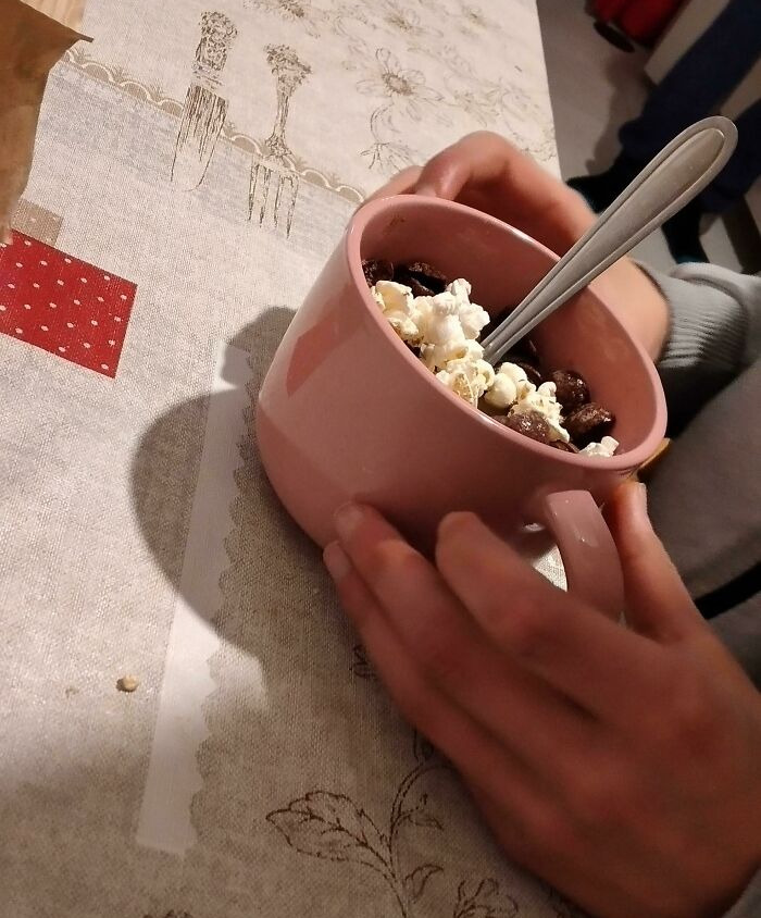 My Brother Likes To Add Popcorn To His Cereal. I Tried It Today, It's Actually Pretty Good