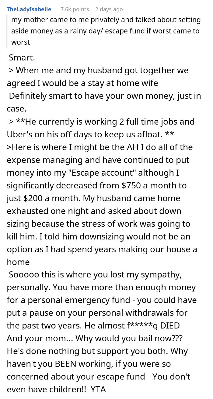Man Breaks Down Crying After Learning His SAH Wife Has $47k Stashed Away While He's Struggling Man Breaks Down Crying After Learning His SAH Wife Has $47k Stashed Away While He's Struggling