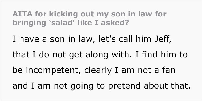 "AITA For Kicking Out My Son-In-Law For Bringing 'Salad' Like I Asked?"