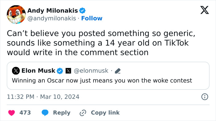 People Are Roasting Elon Musk Over His “Woke” Oscars Comment, And It’s Hilarious