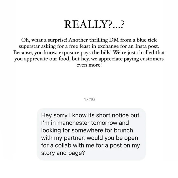 Restaurant Goes Viral For Putting Influencer In Their Place After They Asked To Eat For Free Restaurant Goes Viral For Putting Influencer In Their Place After They Asked To Eat For Free