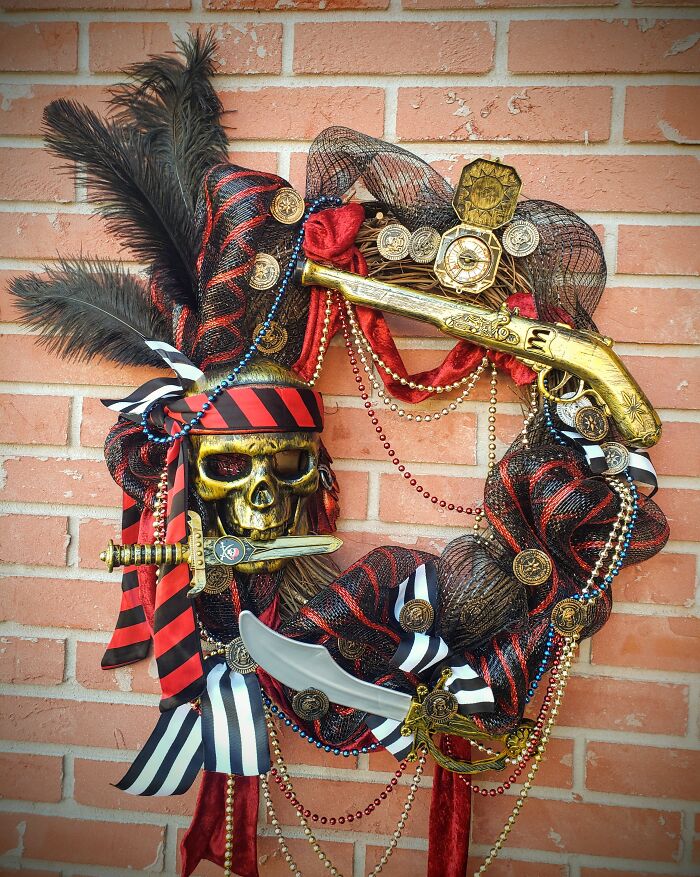 Red, Black And White Pirate Wreath