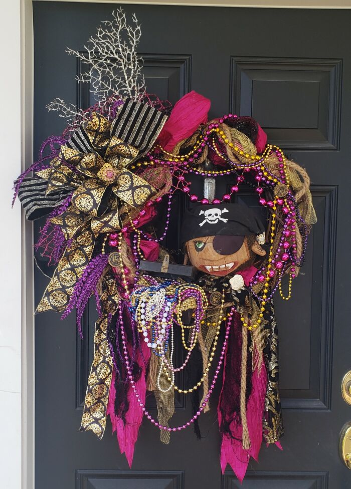 Coconut Pirate Wreath In Magenta, Purple, Gold And Black
