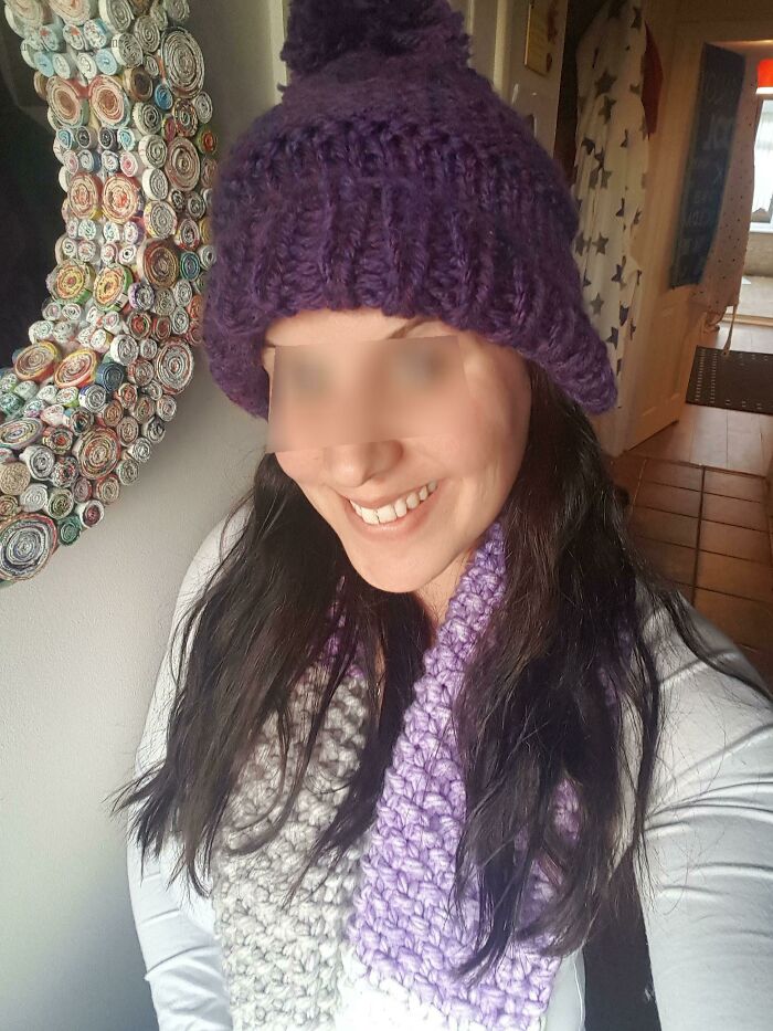 Super Happy With My First Bobble Hat And Scarf Combo 😊 Love Chunky Knits And You Can Never Have Too Much Purple 