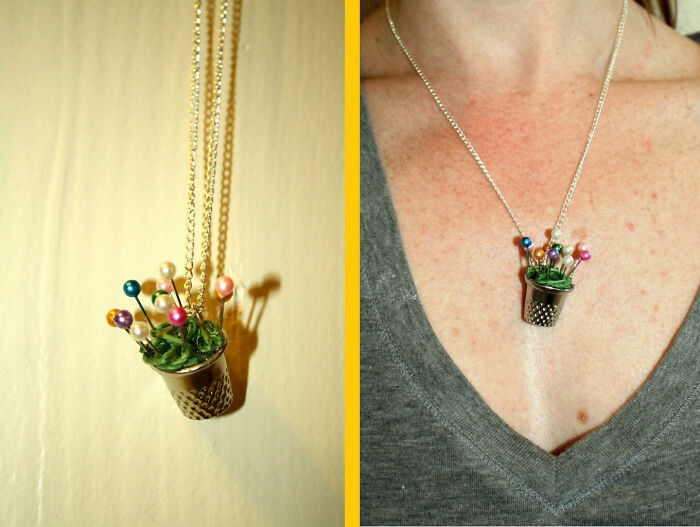 Here Is A Thimble-Flower Necklace I Made For My Sis