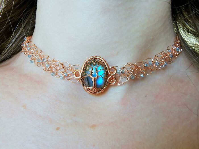 I Crocheted With Copper Wire To Make This Labradorite Necklace