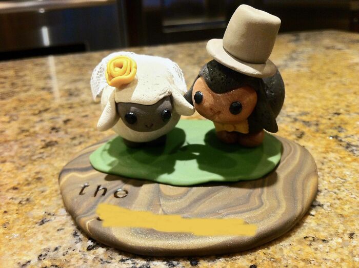 First Time In 10 Years Working With Polymer Clay And Decided To Make Our Wedding Cake Topper. It's Not Perfect But I Love It