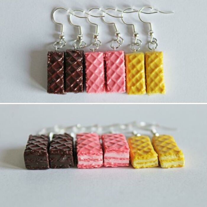 I Made Some Tiny Wafer Cookie Earrings With Polymer Clay😄