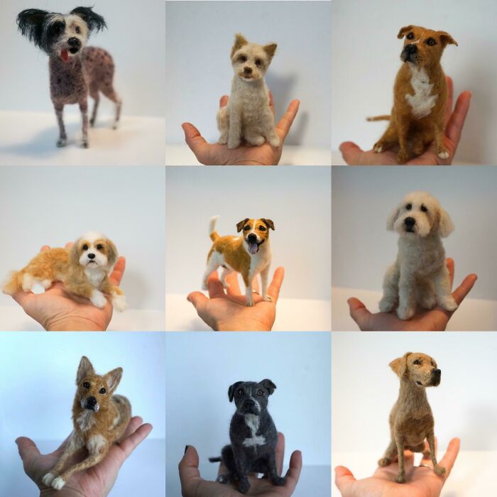 Réplicas de mascotas hechas de fieltro con aguja que hice durante el año