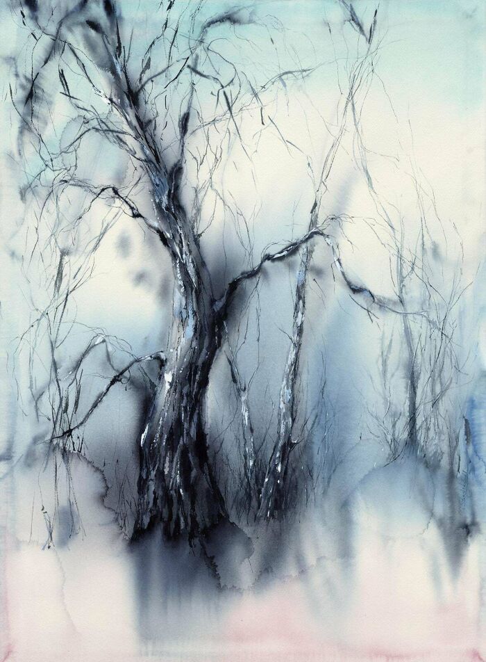 Birch Trees, Watercolor By Me, 2021