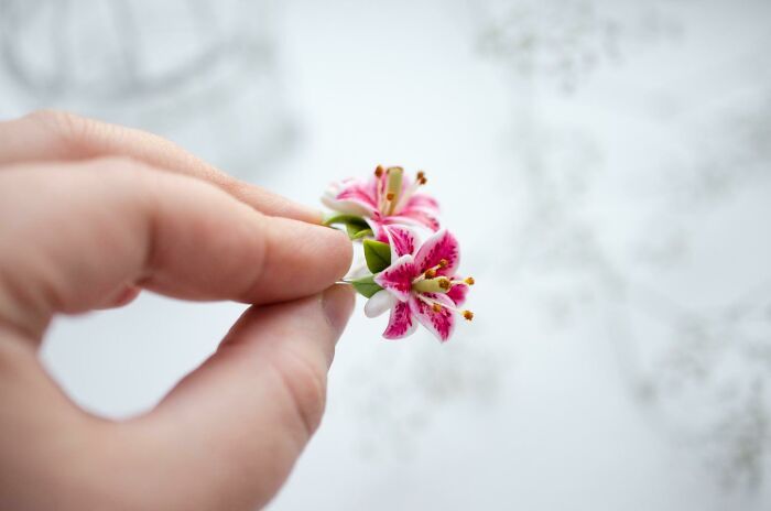 Stargazer Lily Earrings. Made Of Baked Polymer Clay