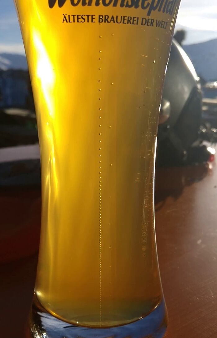 This Straight Line Of Bubbles In My Beer