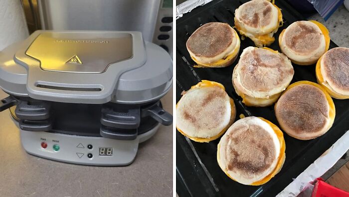 Create Delicious Breakfast Sandwiches Effortlessly With The Dual Breakfast Sandwich Maker Featuring A Built-In Timer For Perfect Timing!