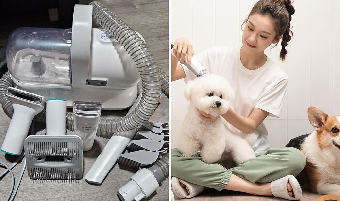 Experience Ultimate Convenience With The Pet Grooming Kit & Vacuum Suction: Effortlessly Groom Your Pet While Keeping Your Space Clean And Tidy!