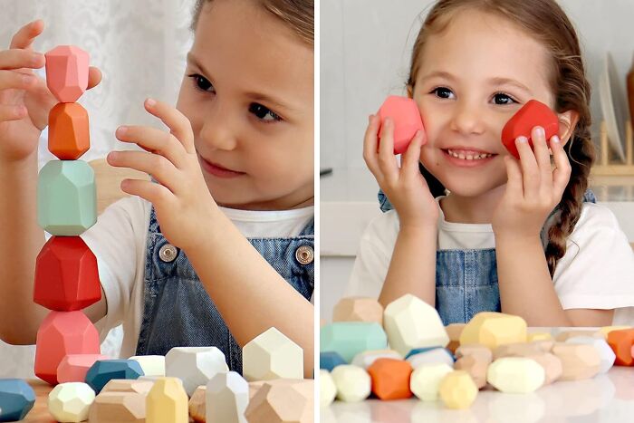 Engage Your Toddler's Senses With Wooden Sorting Stacking Rocks Stones: A Sensory Toy For Fun Learning And Developmental Exploration!