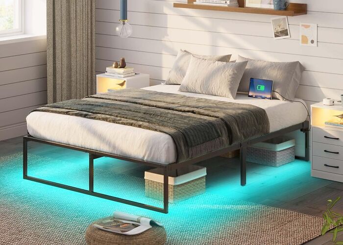 Illuminate Your Bedroom With The Queen Bed Frame Featuring LED Lights
