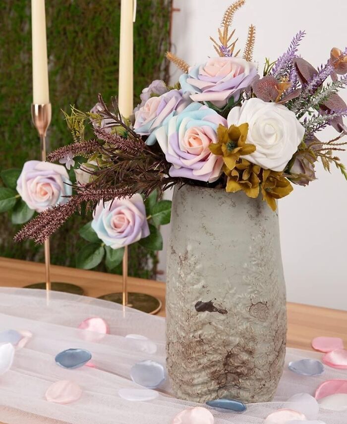 Create Vibrant Arrangements With Real-Looking Rainbow Foam Fake Roses With Stems 