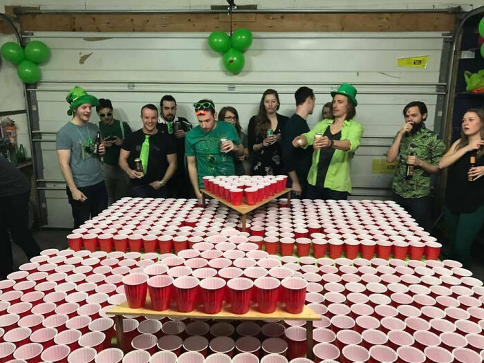Annual St. Patrick's Day Beer Pong Game. 580 Cups