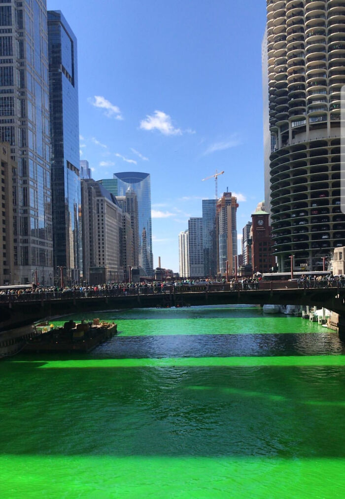 The Chicago River Turning Green For St. Patrick's Day