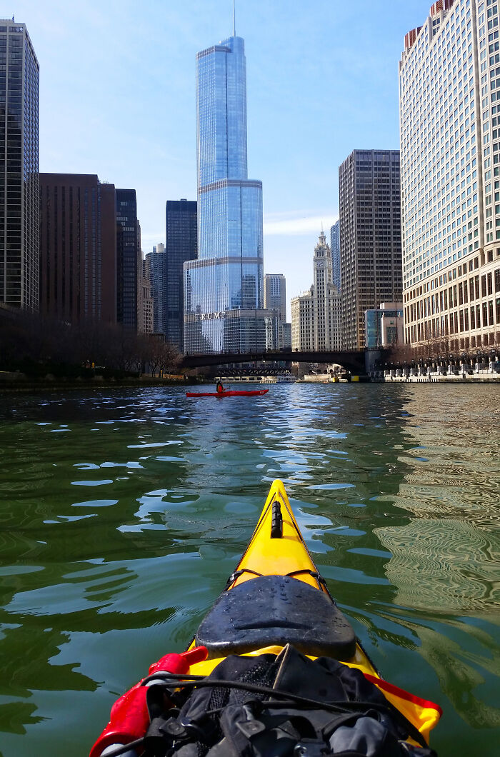Kayaking The Dyed Green Chicago River For St. Patrick's Day