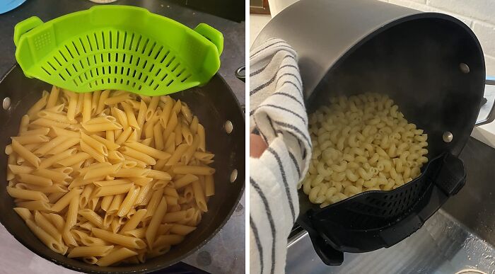Quick & Clean: Clip-On Strainer For Pasta, Veggies, And More. A Kitchen Must!