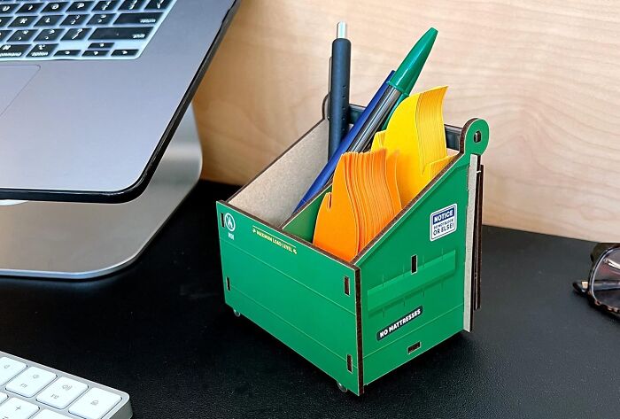 Organize Your Desk With Style: Desk Dumpster Pencil Holder Complete With Flame Note Cards!
