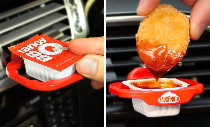 Keep Your Sauces Handy On The Go With The In-Car Sauce Holder For Ketchup And Dipping Sauces!