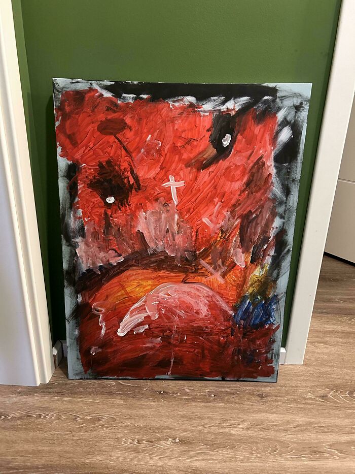 My Kids (6 And 4) Painted This. Not Sure If I Should Be Amazed Or Call The Priest