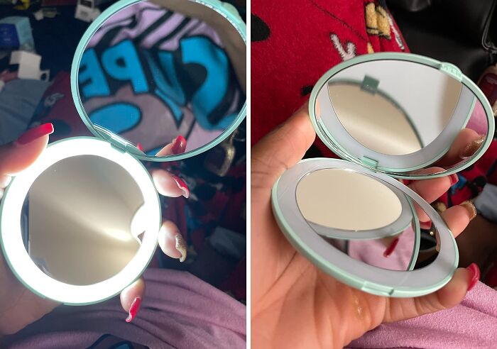 Brighten Your Beauty Routine: Wobsion LED Travel Mirror In Chic Cyan!