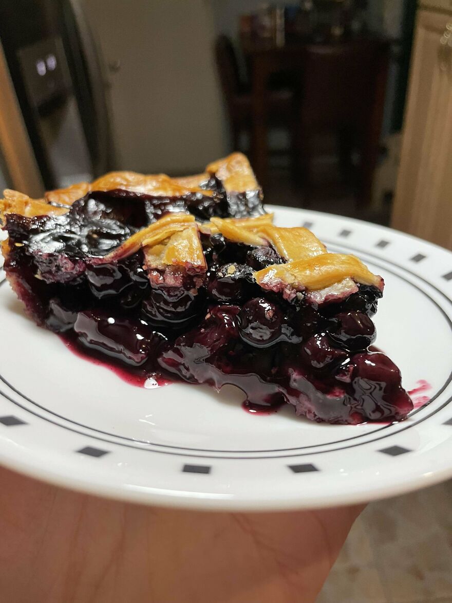 Made A Blueberry Pie And My Dad Said It’s “Good, But Not A Traditional Pie”. He Said It Should Be Sweeter And More Syrupy And Should Be Much Taller. Basically He Wants Canned Filling And For It To Look Like The Pie Slice Picture On The Can. Can’t Please Everyone But I Think It’s Absolutely Perfect!