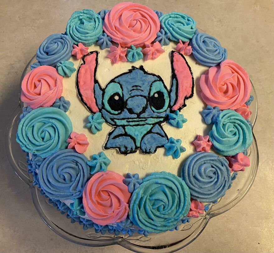 My Daughter Requested An Oreo Ice Cream Cake With Stitch For Her Birthday. I Tried My Best