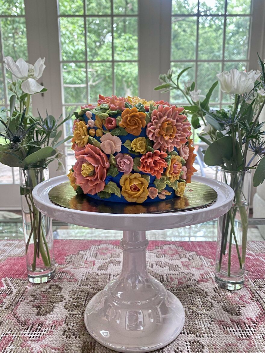 Buttercream Flower Cake I Made For Me And My Twin’s Birthday!