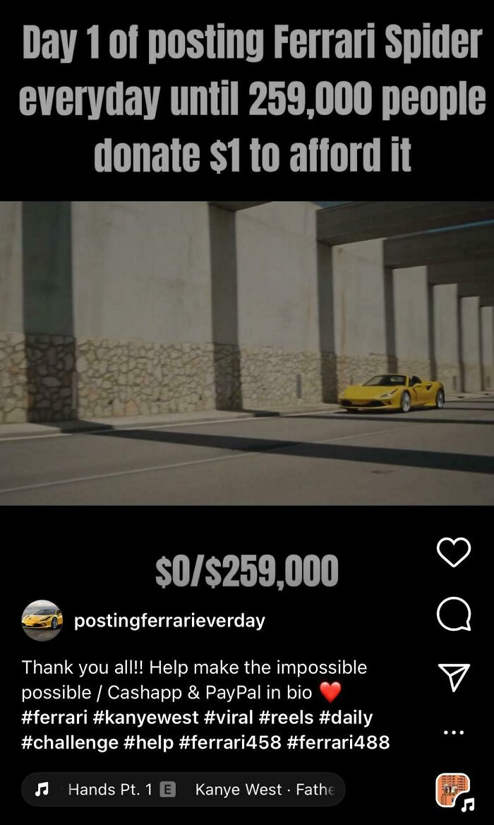 Instagram User Trying To Beg For A Ferrari 😭